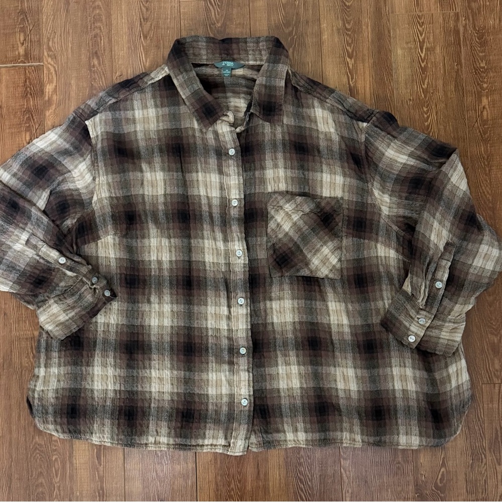 Women’s Long Sleeve Button Down Shirt by Terra & Sky - Size 3X- Brown/Tan/ Black
